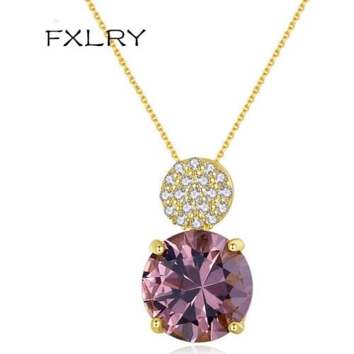 FXLRY New Fashion Silver color With Morganite Simple Pendant Necklace For Women Jewelry