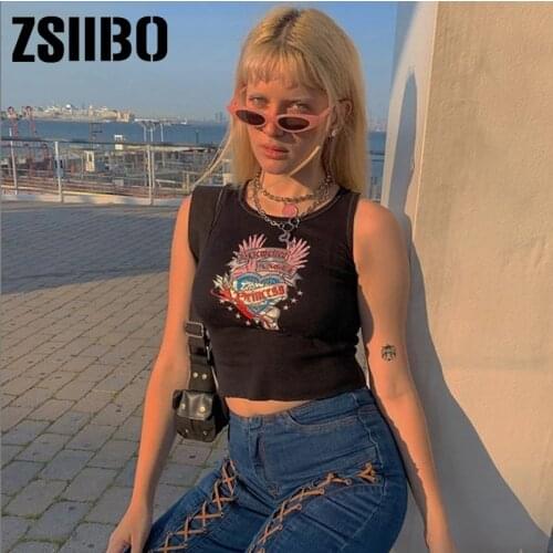 Grunge Punk Graphic Printing Black Vests Y2K Sleevekess O-neck Cute Baby Tanks Mall Goth Outfits E-girl Tops clothes vintage ins