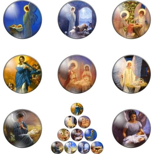 Angel Mom and Babys Oil Painting 10/12/14/16/18/20/25mm Handmade Photo Glass Cabochons Pattern Domed Jewelry Making Accessories