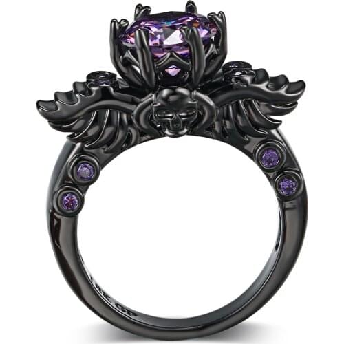 Gothic Skeleton Rings for Women Punk Skull Angel Wings Mens Jewelry Black Gold Color Accession Wholesale Vintage Jewellery R623