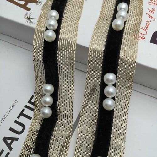 3cm fragrance pearl weaving ribbon Lace Trim Vintage Mesh Fabric Paillette Lace Beaded Pearl Braid Lace Applique