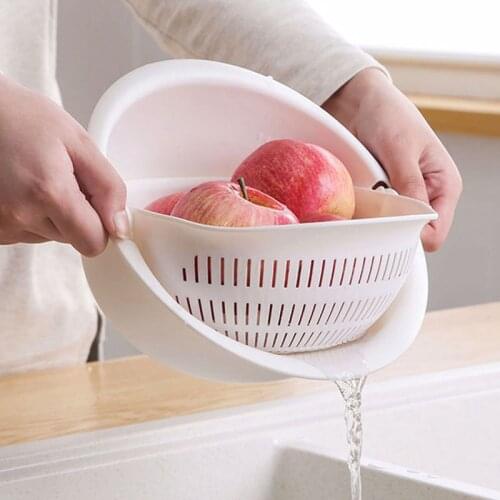 Kitchen Silicone Double Drain Basket Bowl Washing Storage Basket Strainers Bowls Drainer Vegetable Cleaning Colander Tool