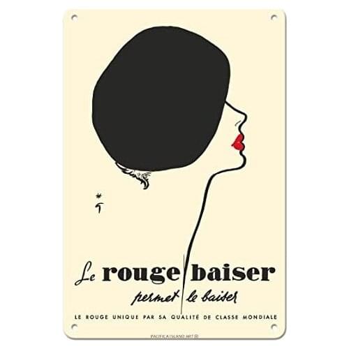 Le Rouge Baiser - Unique Red Kiss-Proof Lipstick - Permet Le Baiser (Allow The Kiss) Metal Tin Sign