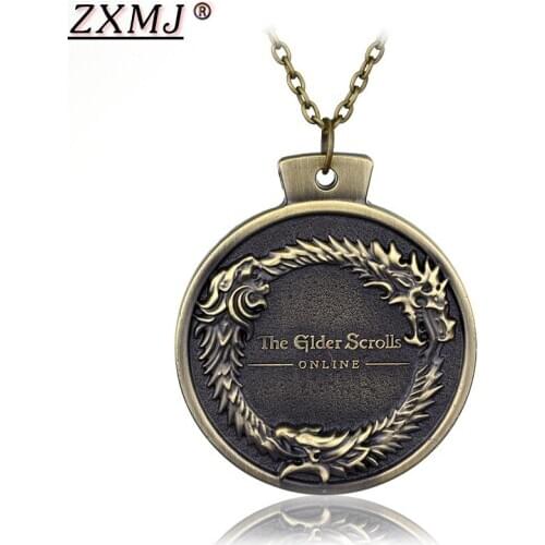 Hot sale ZXMJ Online Game THE ELDER SCROLLS OUROBOROS Necklace Pendant Bethesda Skyrim Bronze Necklace for Men Women Gift
