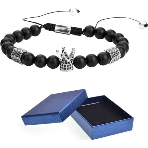 Matte Black Onyx Crown Braided Bracelet Man Fashion Women Gift For Beautiful Beads