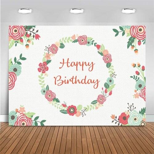 Mocsicka Happy Birthday Backdrop for Photography Flower Leaf Garland Birthday Party Photo Background Photo Studio Decor Banner
