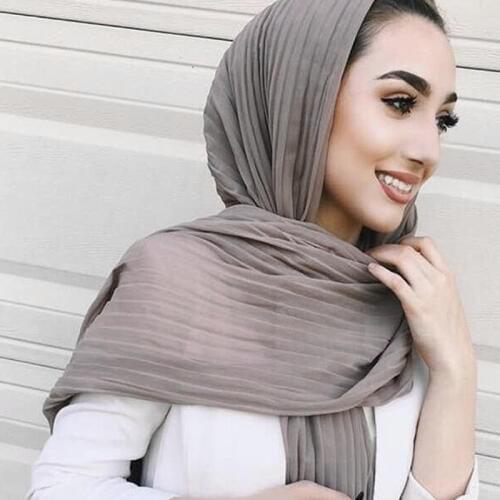 Muslim headscarf high quality scarf solid color ladies chiffon solid color wrinkles wrap bubble long scarf women wrinkled shawl