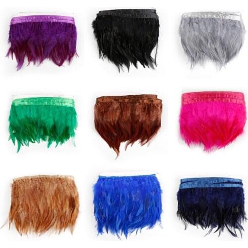 Natural Cock Feathers Trim Fringe Ribbon Lace Cloth Sideband Chicken Rooster Tail Feather for DIY Clothing Wedding Decoration