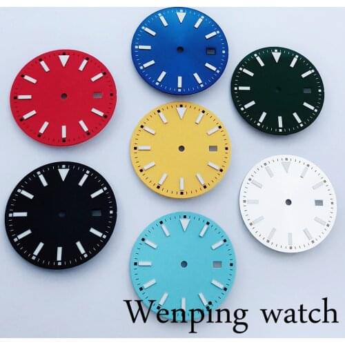 New 33.5mm No Logo Sterile Green Luminous Multiple Colour Date Window Watch Dial Face Fit NH35 Movement