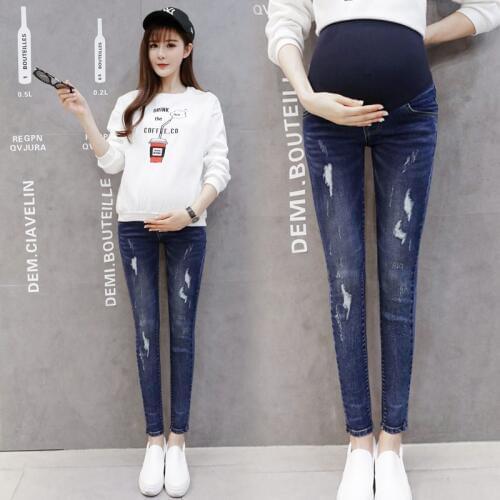 2018 autumn and winter new hole pregnant women denim pants stomach lift pants leggings explosion pants