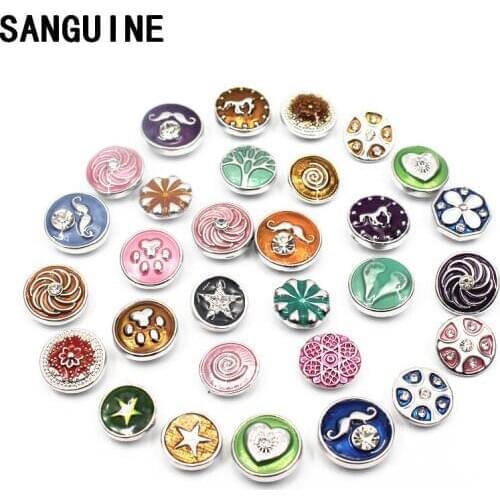 Wholesale Mixs 50pcs/lot Colorful 12mm Enamel Snap Buttons Rhinestone Silver Metal Snap Buttons Fit 12mm Snap Bracelet Jewelry