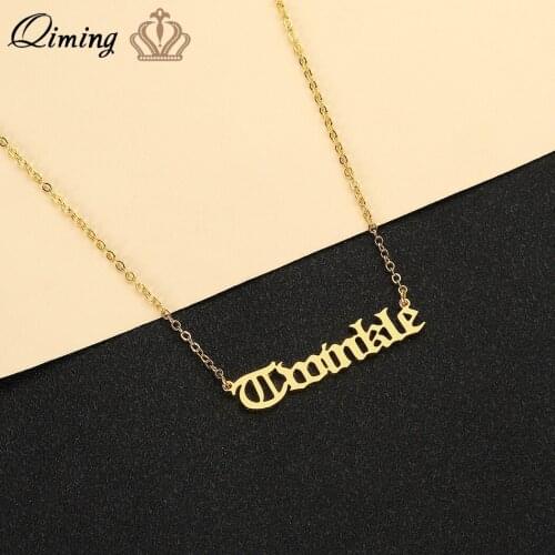 QIMING Twinkle Letter Pendant Necklace For Girls Charming English Words Fashion Jewelry Accessories Gold Chain Necklaces