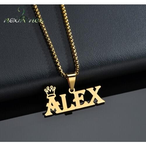 Nextvance Stainless Steel Name Necklaces with Solid Necklace Curb Chains Link ,Customized Nameplate Necklaces, Jewelry Gifts