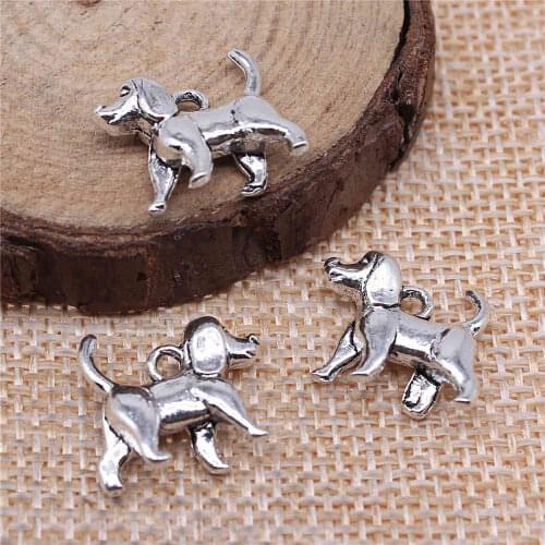 Jewelery Pendants Making Charms For Jewelry 10pcs 3D Cute Puppy Dog Charms 15x14x5mm Antique Silver Plated