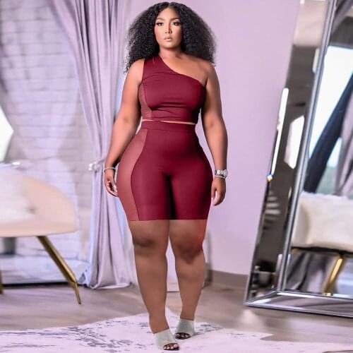 Sheer Mesh See Through Two Piece Short Set Womens Suit One Shoulder Sleeveless Tank Top and Bodycon Short Summer Sweatsuit New