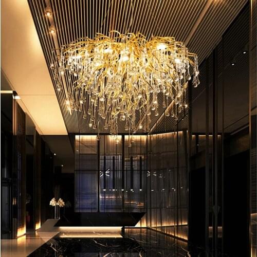 Nordic Luxury Crystal Molden LED Chandelier Dimming LOFT Villa Large Lustre Water drop Living Room Hotel Hall decor Lighting