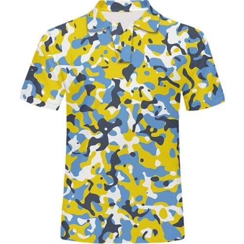 OGKB Summer 3d Polo Shirts Men Short Sleeve Shirt Camouflage Interesting Pattern Printed Polo Mens Streetwear Casual Clothing