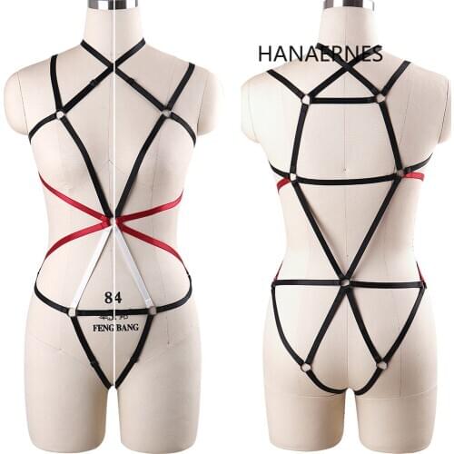 HANAERNES Sexy Black Body Line Bondage Breast Sexy for Womens Erotic Underwear Belt Elastic Stretch Suit Cage Bra Underwear