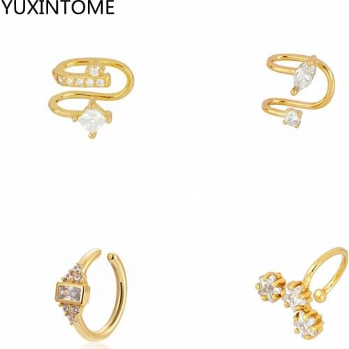 1PC Plated 24K Gold/925 Silver Ear Cuff Earrings For Women C-Shape Crystal Clip On Earrings No Piercing Earrings Jewelry