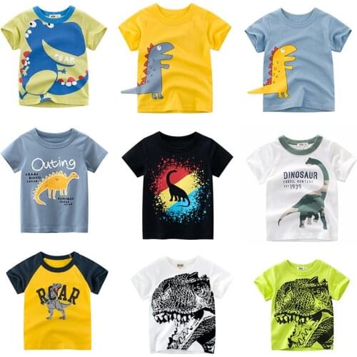 Dinosaur Series Boys' T-shirts Short Sleeve Cotton Summer Tees Boys Clothes Baby Crewneck Graphic Tops for 2-7 Years Old