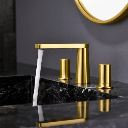 Basin Faucet Bathroom Faucet 3 Holes Hot Cold Widespread Bathroom Basin Mixer Tap Brushed Sink Tap Bathroom Water Faucet