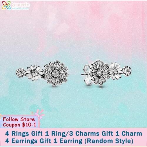 Smuxin 925 Sterling Silver Sparkling Daisy Flower Trio Stud Earrings Cubic Zirconia Statement Stud Earrings Women Earrings