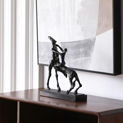 MODERN RIDING HORSE CHARACTER STATUE MINIMALIST CHARACTER METAL SCULPTURE HOME ROOM DECORATION ACCESSORIES MARBLE CHRISTMAS GIFT
