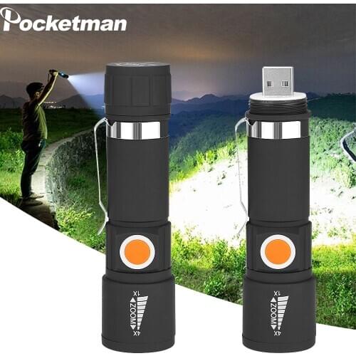 Super Bright LED 3 Modes Mini Flashlight Portable Zoom USB Charging Lighting Highlight Waterproof Handy TorchCamping Flashlight