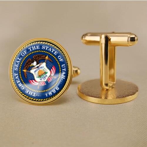 Seal of Utah State of United States of America Map Flag Cufflinks
