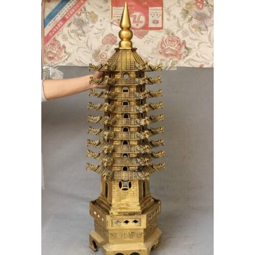 USPS to USA S1710 40" Tibet Buddhism Religion Pure Brass Dragon Staue Buddha Stupa Pagoda Holder