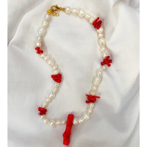 Party Luxury creative Exquisite beach bohemian boho red coral bamboo freshwater pearl chokers necklaces for women jewelry bijoux