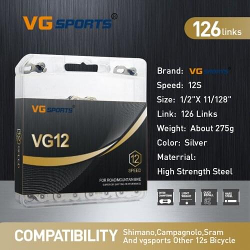 VG Sports Bicycle Chain 12 Speed Chain 126 Links 1/2in x11/128 Mountain Bike Chain Carbon Steel Bike Chain Bicycle Chain Silver