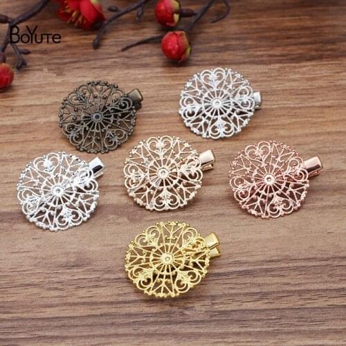 BoYuTe (20 Pieces/Lot) 31MM Filigree Flower Hair Clips Factory Supply Vintage Hair Accessories Diy Materials