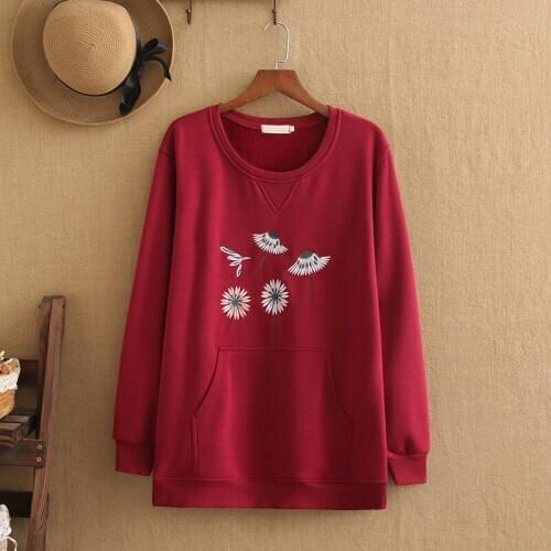 This is women Wear long-sleeved Hatless, embroidered round-necked jacket autumn and winter new products fat people,woman,girl