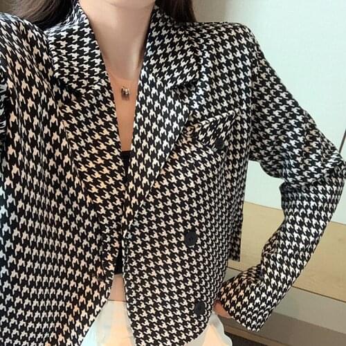 Fashion Houndstooth Blazer Suit Women Single Breasted All-Match Casual Office Blazer Office Lady 2021 New Commute Plaid Suit