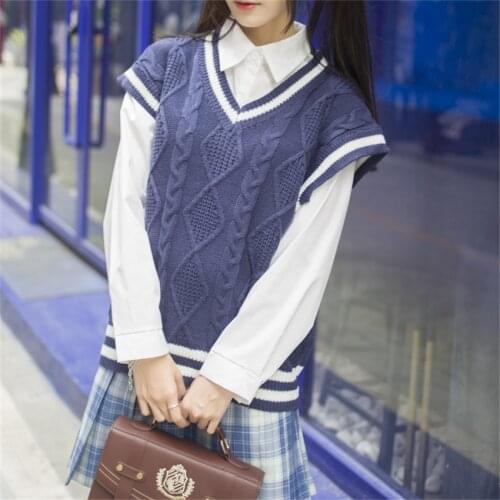 Preppy Style Sweater Vest Women V-Neck Oversized Waistcoat Sleeveless Striped Vests Female Autumn Winter Chaleco Mujer
