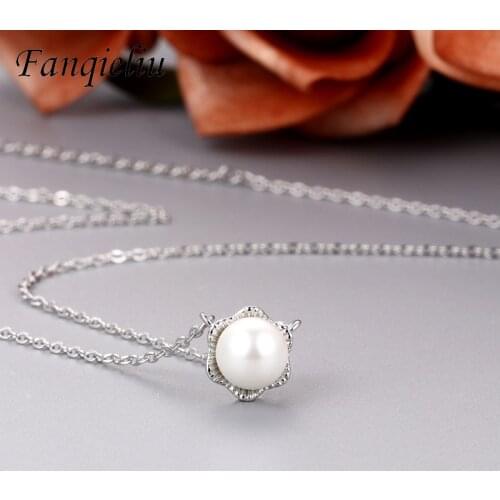 Fanqieliu 925 Sterling Silver Pearl Flower Pendant Necklace For Women Birthday Gift FQL21178