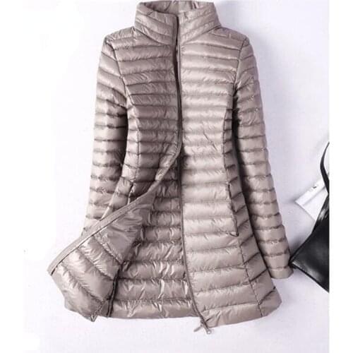 Winter Plus Size 4XL Womens Down Jackets Ultra Light Duck Down Coat Long Puffer Jacket Slim Black Parkas