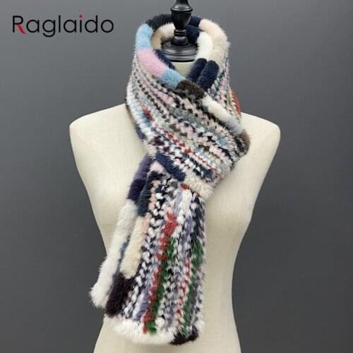 Winter Fur Long Scarf for Women Warm Knitted Natural Mink Fur Shawls Female Stylish Scarves 180x12cm