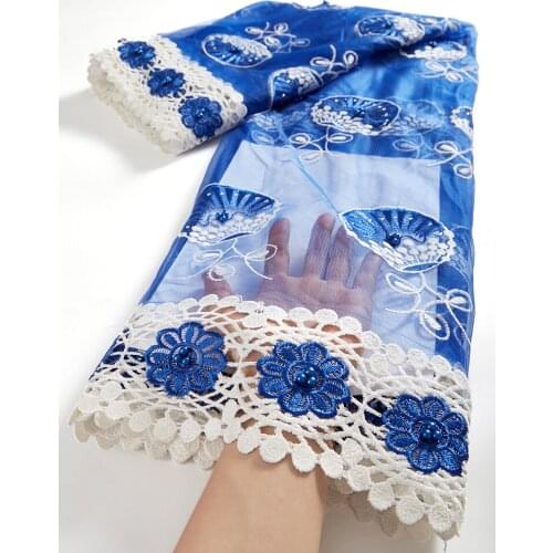 2.5 Yards African Lace Fabric 2021 High Quality Lace Fabric By The Yard With Beads Tulle Lace Guipure Lace Fabric TY084