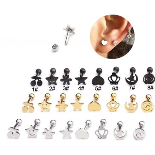 20G Heart Moon Star Crown Piercing Cartilage Helix Tragus Conch Rook Helix Tragus Earring Piercing Jewellery