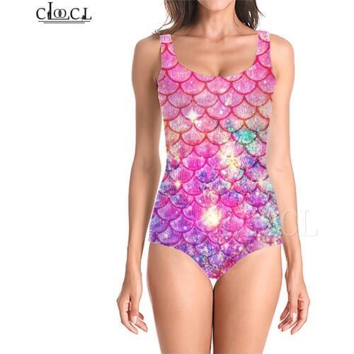 2021 Newest One-piece Swimsuit Girl Bathing Suit Fish Scale 3D Print Sleeveless Slim Sportswear Women Colorful Swimwear