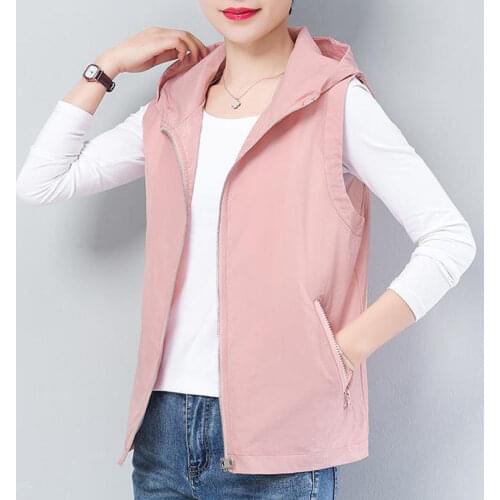 2021 Spring and Summer Women Vest Casual Loose Solid Color V-neck Vest Pink Hooded Sleeveless Jacket Plus Size 5XL D130