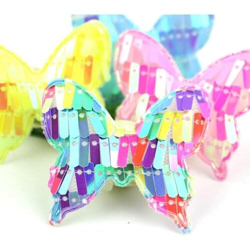 24Pcs 4.5*5cm Glitters Sequins Butterfly Padded Appliques For Baby Headwear Hairpin Ornaments Clothes Crafts Decor Accessories