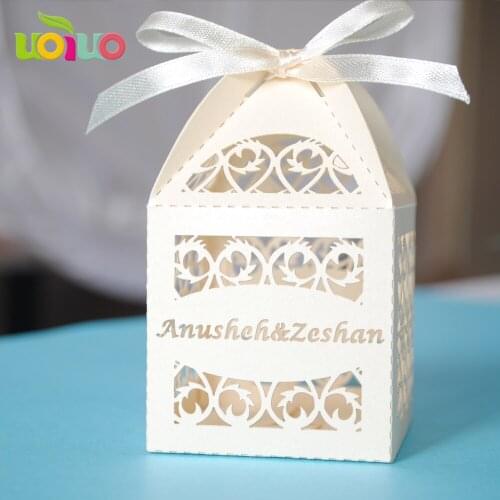 30 Colors 10x10x17cm customized Wedding Candy Boxes Favor Ribbon Gifts Candy Boxes Casamento Wedding Party Decor Free logo