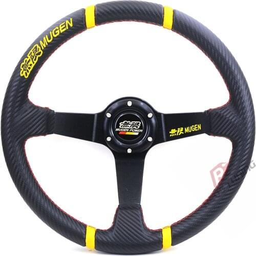 350mm 14inch Deep Carbon Fiber Look PVC Drift Race Rally Sport Car Racing Mugen Power Steering Wheel