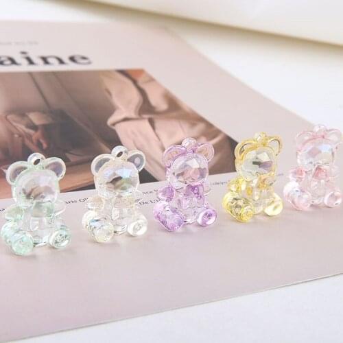 6pcs ins Japanese jelly colorful transparent Pendant For Women&Girl Cute Cartoon Bear resin Earrings bag accessories materials