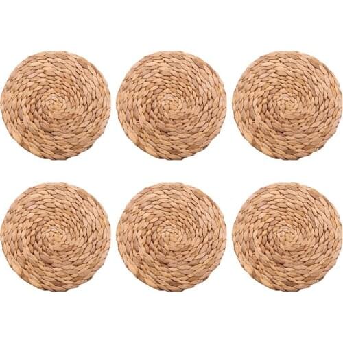 Practical 6 Pack Round Water Hyacinth Placemat,Quality Woven Wicker Table Place Mats,25cm