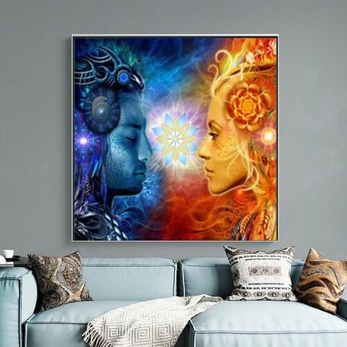 Abstract Tantra Shiva and Shakti Canvas Painting Hindu Gods Lover Kiss Poster and Print Wall Art Picture Cuadros Home Decoration