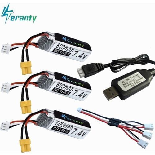 600mAh 7.4V Lipo Battery With 7.4v USB Charger For XK K130 RC Helicopter Spare Parts Accessories 2s Battery 7.4v Drone battery